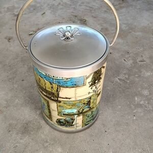 Vintage Ice Bucket with Blue and Green Design